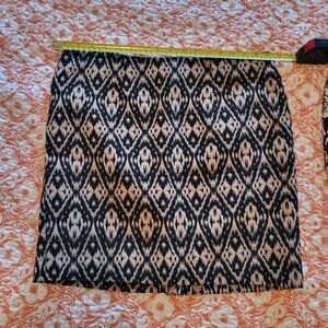 Black and tan Patterned Fabric with Aztec vibe midi skirt.